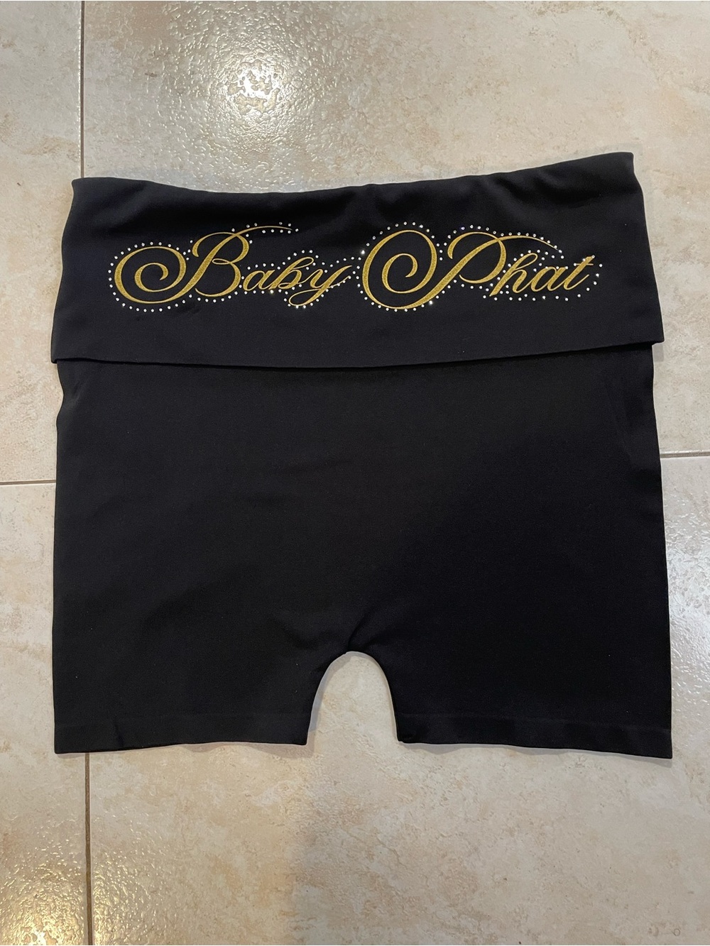 Baby Phat Black Fold-Over Waist Shorts with Gold Script